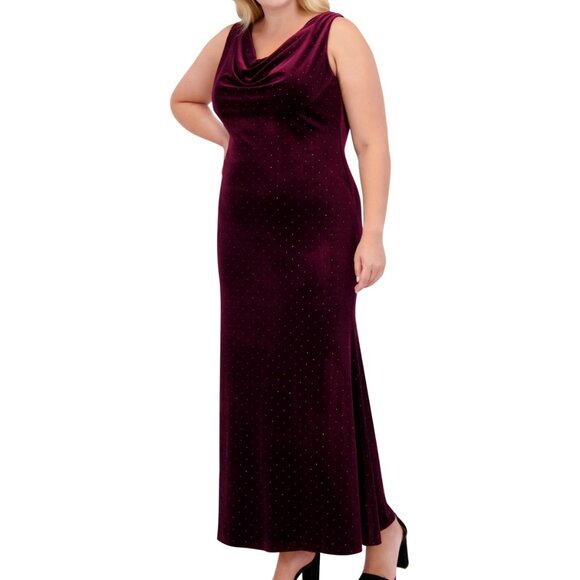 Eliza J Plus Rhinestone Embellished Velvet Cowlneck Gown – Wine – NWT Size 16W - Picture 4 of 5
